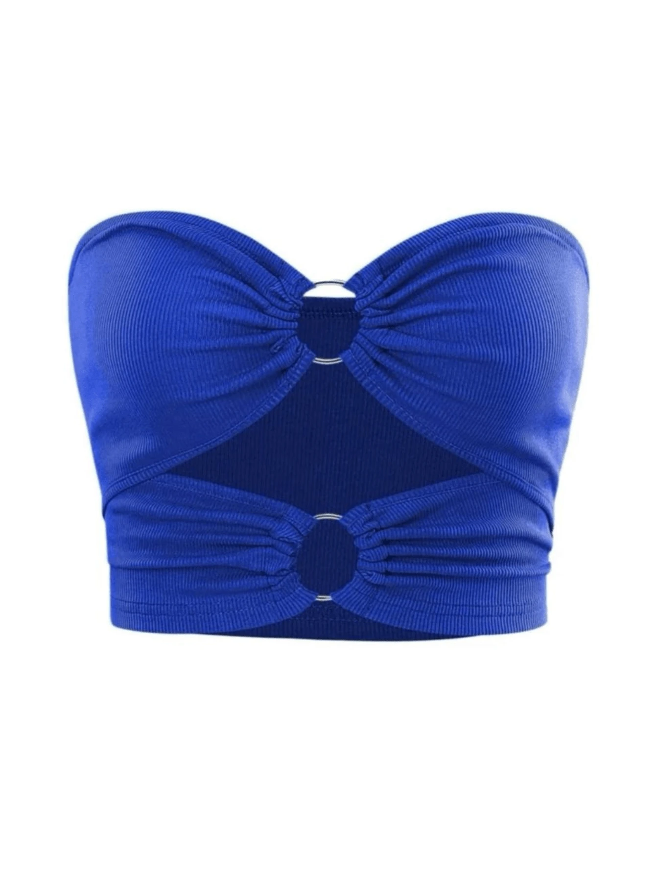 Cropped Top With Ring In Ribbed Fabric, Foreign Fashion Style, Women's Top - 藍色 - 查看 1