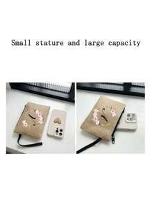 Printed With The First Letter And Floral Wreath Pattern Portable Handheld Wallet Portable Small Bag Suitable For Gift Giving Travel Small Package Lightweight Storage Bag Travel Washing Zipper Bag - Perfect For Travel And Vacation Parties Holiday Makeup Bag - Perfect Gift For Friends Family Or Oneself - Travel Bag Suitable For Both Men And Women For Women Wallet Mini Wallet Purse Wallet Wristlet Wallet Coin Wallet - Khaki - View 7