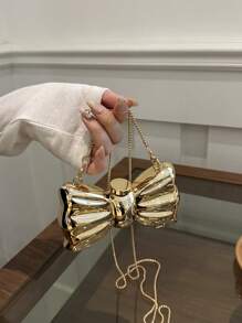 Fashionable Mini Bow Metallic Mirror Earphone Bag, Unique Design, Versatile Handle & Detachable Strap Shoulder Bag, Valentine's Day Gift, Best Valentine's Gift Choice Ever Valentines, Fashionable Bow Purse For Women