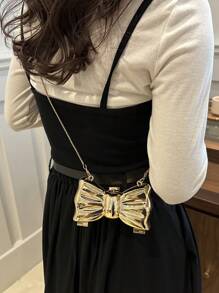 Fashionable Mini Bow Metallic Mirror Earphone Bag, Unique Design, Versatile Handle & Detachable Strap Shoulder Bag, Valentine's Day Gift, Best Valentine's Gift Choice Ever Valentines, Fashionable Bow Purse For Women