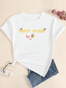 Happy Easter Printed T-Shirt Women's Fashion Casual Premium Comfort Blouse - White - View 2