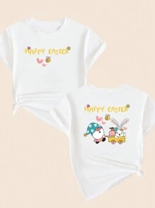 Happy Easter Printed T-Shirt Women's Fashion Casual Premium Comfort Blouse - White - View 1