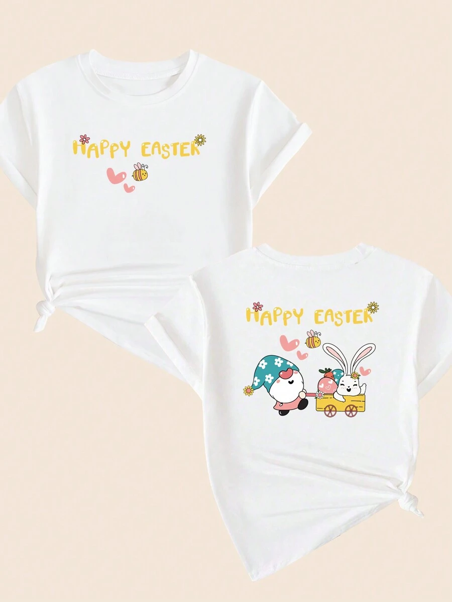 Happy Easter Printed T-Shirt Women's Fashion Casual Premium Comfort Blouse - White - View 1