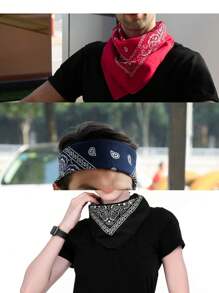 3 件套男女通用佩斯利和牛仔布图案头巾/手帕/围巾，55.88 X 55.88 厘米 - 藍色 - 查看 2