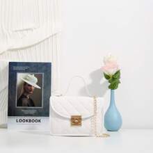 迷你时尚菱形翻盖包，配有链条肩带，女士刺绣小号单肩/斜挎手机包