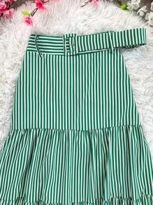 3 Marias Skirt With Striped Midi Belt Evangelical Fashion Launch - Green - View 3