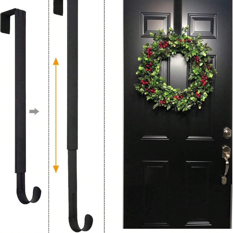 Móc treo vòng hoa, Móc treo vòng hoa điều chỉnh được gắn trên cửa từ Wreath Holder, Móc treo vòng hoa trang trí cửa trước, Móc treo trang trí lớn màu đen, Móc treo vòng hoa điều chỉnh độ dài - Kim loại màu trắng mờ - Chịu được trọng lượng lên đến 9 kg - Móc treo vòng hoa dài gắn trên cửa, sử dụng được quanh năm trong nhà hoặc ngoài trời, Quà tặng sinh nhật tuyệt vời nhất - Nhiều màu - Xem 1