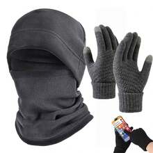 Bộ 3 khăn trùm cổ bằng lông cừu, mũ và găng tay cảm ứng, ấm áp và chống gió cho các hoạt động ngoài trời, thích hợp cho mùa thu và mùa đông - Nhiều màu - Xem 2