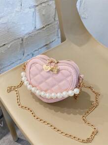 新款刺绣心形女童手提包，时尚公主风珍珠装饰手提包，时尚节日礼物 - 彩色 - 查看 18