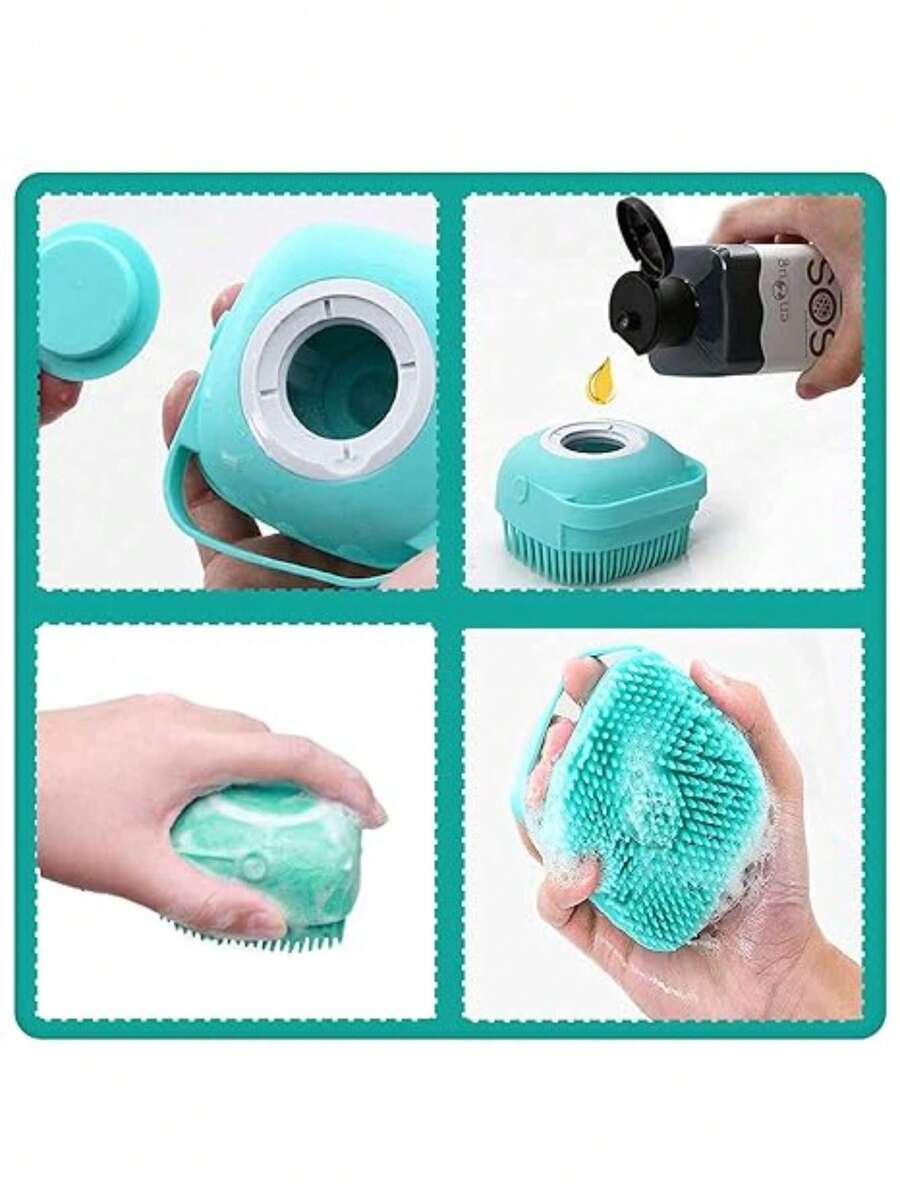 ELEGX Pet Grooming Bath Massage Brush With Soap And Shampoo Dispenser