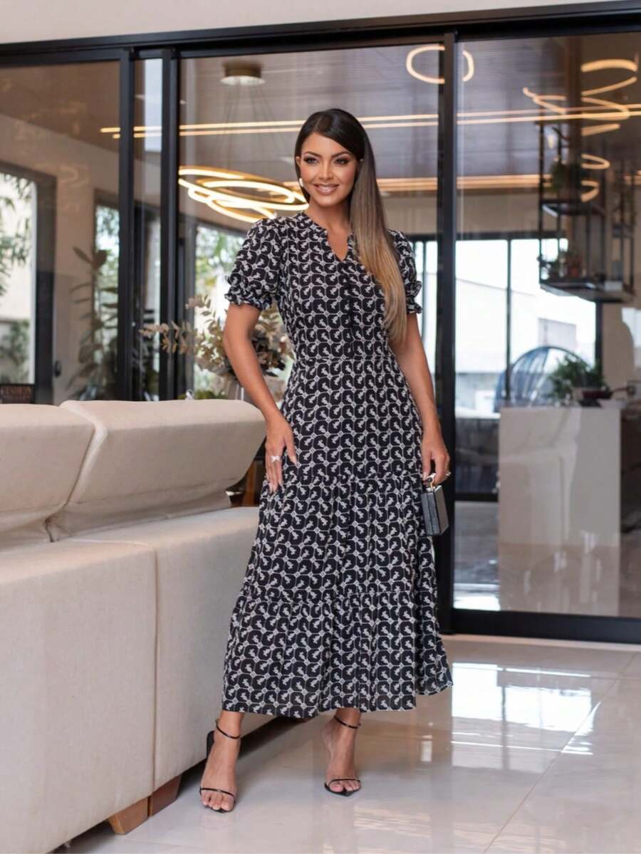 Elegant Maxi-Midi Dress In Cotton Embroidered Lace Modest Evangelical Fashion - 黑色 - 查看 1