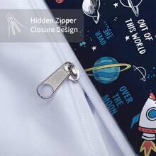 Set de ropa de cama de 3 piezas con estampado de cohete espacial de dibujos animados, que incluye 1 edredón y 2 fundas de almohada. Piel amigable, transpirable, suave y cómodo, resistente a la formación de bolitas, lavable a máquina, de estilo para todas las estaciones sin relleno.