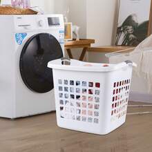 4-Pack Large Plastic Laundry Hamper Basket, Dirty Clothes Hampers With Cutout Handle, Whitelaundry Hamper,Washing Basketbathroom Organizer,Basket,Storage Basket,Foldable Laundry Basket Back To School - White - View 4