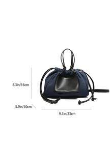 2024 新款冬季时尚拼色抽绳水桶手提包，时尚女士单肩斜挎包 - 藍色 - 查看 2