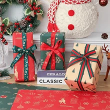 Bộ 7 tờ giấy gói quà Giáng sinh chủ đề hỗn hợp chất lượng cao - Họa tiết bông tuyết và tuần lộc, thích hợp cho ngày lễ, tiệc sinh nhật, giấy thủ công DIY - Nhiều màu - Xem 2
