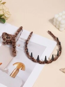 Bộ 2 kẹp tóc họa tiết da báo cho bé gái, mùa thu/đông - Nhiều màu - Xem 3