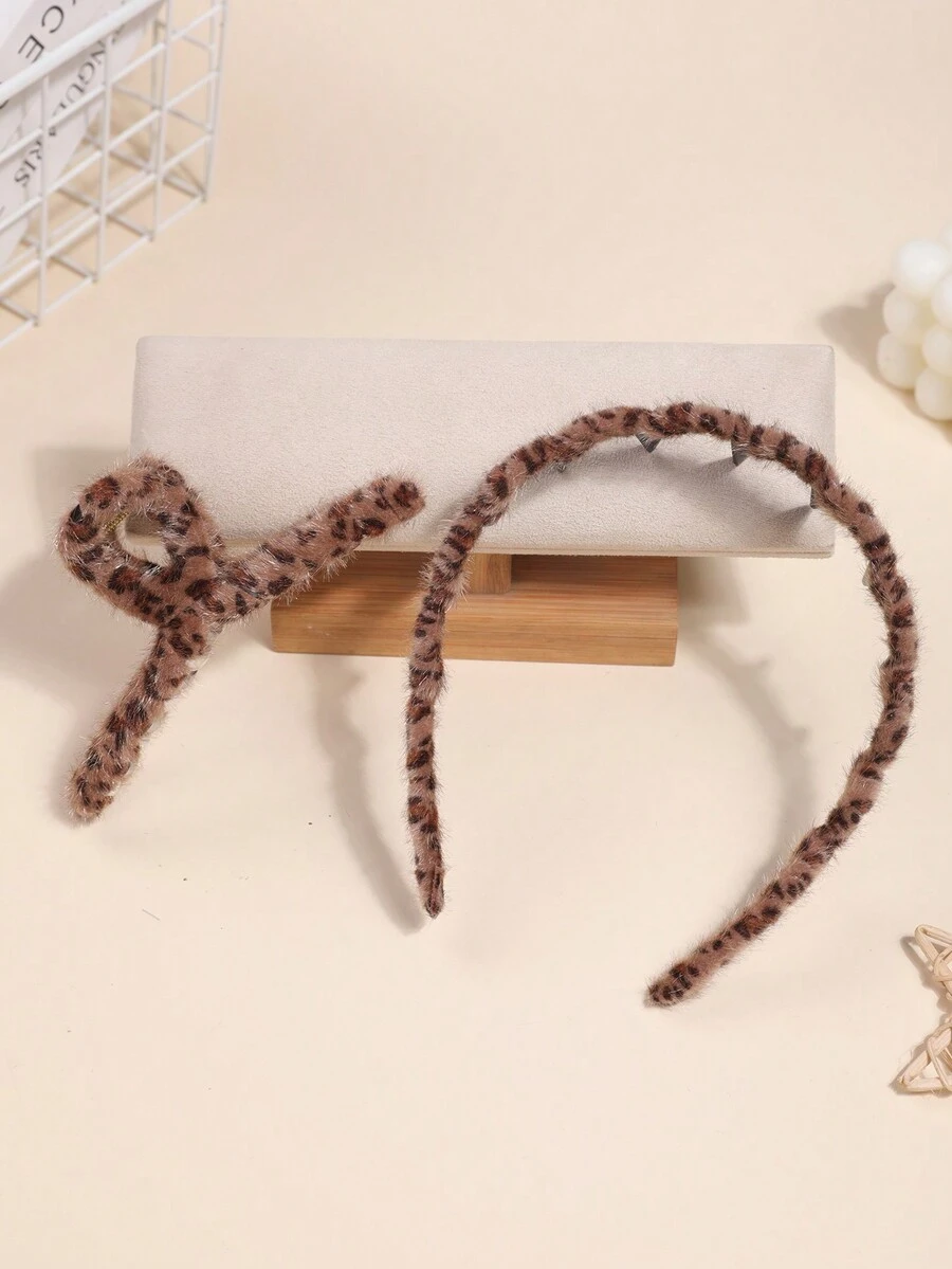 Bộ 2 kẹp tóc họa tiết da báo cho bé gái, mùa thu/đông - Nhiều màu - Xem 1