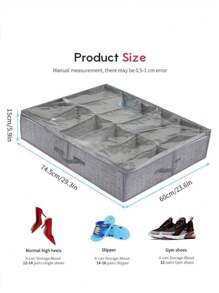 1pc Underbed Shoe Storage Bag With Transparent Cover, Dust-Proof, 12 Compartments, Foldable Shoe Organizer Bag For Home, Bedroom, Study Room, Back To School Essential - Grey - View 3