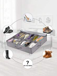 1pc Underbed Shoe Storage Bag With Transparent Cover, Dust-Proof, 12 Compartments, Foldable Shoe Organizer Bag For Home, Bedroom, Study Room, Back To School Essential - Grey - View 2