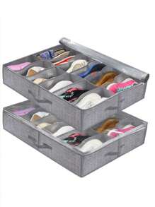 1pc Underbed Shoe Storage Bag With Transparent Cover, Dust-Proof, 12 Compartments, Foldable Shoe Organizer Bag For Home, Bedroom, Study Room, Back To School Essential - Grey - View 1