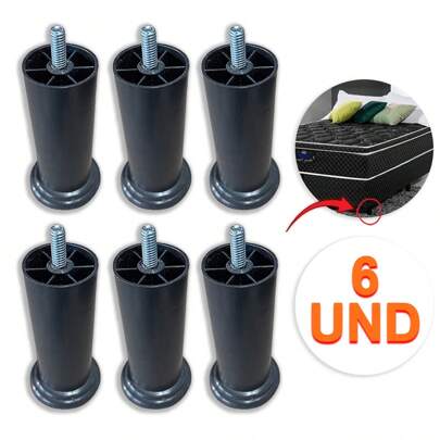 Kit 6 Pés de Cama Box 12cm Cabeceira Com Parafuso Pezinho Plástico