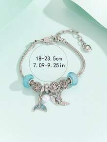 1 chiếc vòng tay bằng đồng đính hạt xanh tự làm hình nàng tiên cá mini phong cách Châu Âu & Mỹ, ngọc trai, cây sự sống, trái tim khảm - Nhiều màu - Xem 5