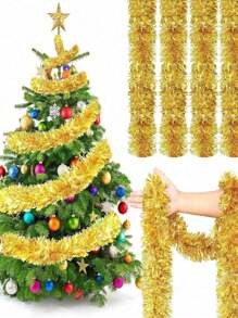 2 piezas de guirnalda metálica dorada en forma de árbol de Navidad, serpentinas metálicas para celebrar fiestas festivas como Navidad, Carnaval y fiestas disco interiores y exteriores