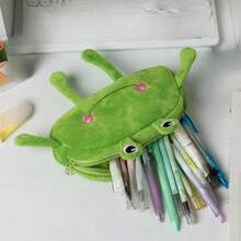 1PC 趣味大嘴蛙笔袋学生大容量桌面文具收纳毛绒铅笔盒 - 綠色 - 查看 9