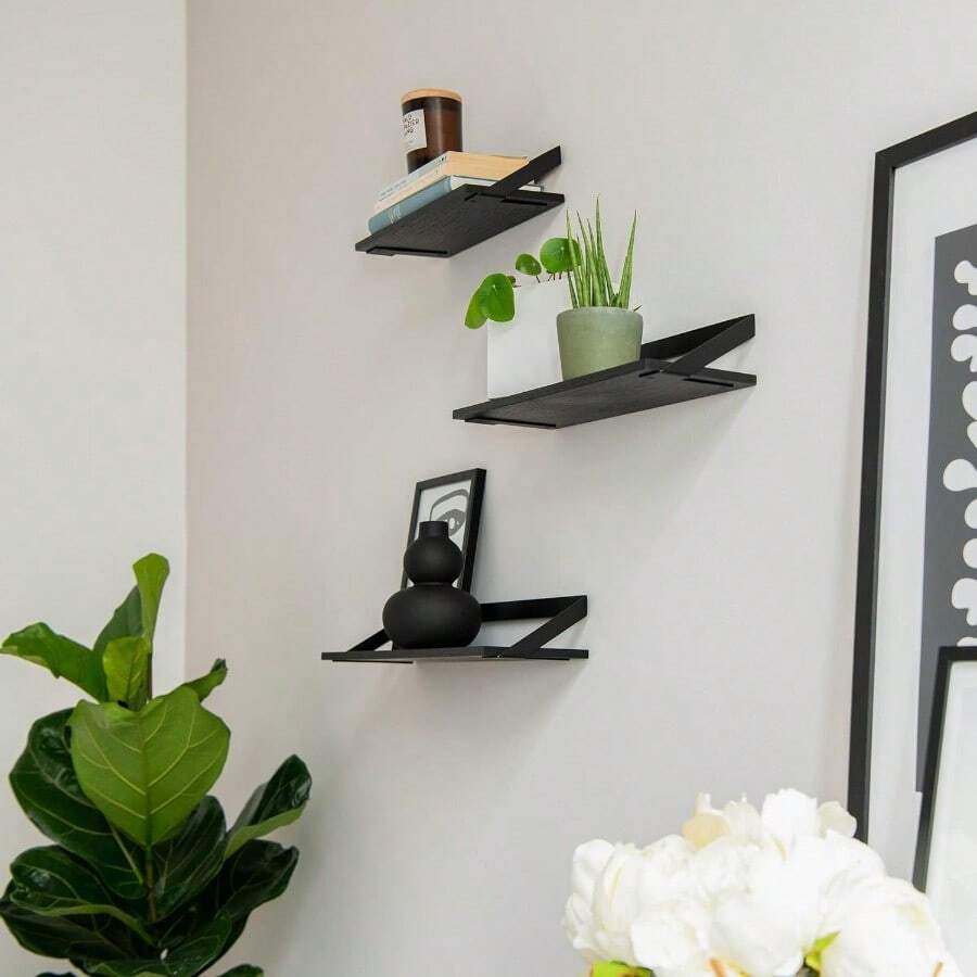 Wall Shelves 3 Part Floating Shelves Set Made Of Metal And Real