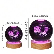 1 件 3D 圣诞老人、圣诞猫、圣诞雪人激光雕刻水晶玻璃灯泡小夜灯，带 LED 变色灯、USB 电源 - 非常适合卧室装饰、家居装饰、送给妻子、儿子、女儿的礼物 - 彩色 - 查看 6