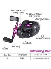 SOUGAYILANG 2 Sections Fishing Rod And Reel Combo 1.8m/5.9FT Ultralight Carbon Fiber Fishing Rod And Baitcasting Fishing Reel, Line, Lure, 7.2:1 Gear Ratio Metal Spool, Max Drag 10kg For Freshwater Perch Trout Pike Walleye - Purple - View 5