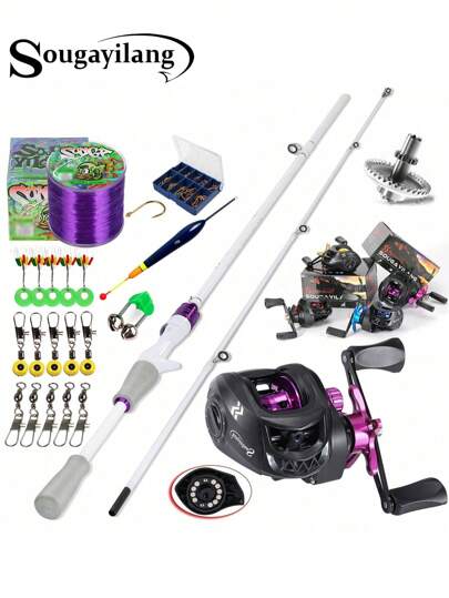 SOUGAYILANG 2 Sections Fishing Rod And Reel Combo 1.8m/5.9FT Ultralight Carbon Fiber Fishing Rod And Baitcasting Fishing Reel, Line, Lure, 7.2:1 Gear Ratio Metal Spool, Max Drag 10kg For Freshwater Perch Trout Pike Walleye