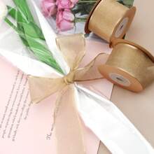 10yards/Roll Beige Transparent Organza Ribbon, High Quality Fabric Ribbon For Flower Bouquet, Cake Packaging, Bow, Holiday, Wedding And Party Decoration Valentine's Day