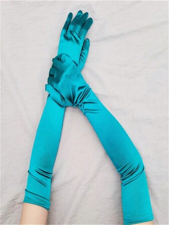 Women's Fashion Extra Long Satin Stretchy Gloves, Vintage Party Cosplay Bridal Gloves, Solid Color, Casual, Elegant, Sexy Street Bohemian Retro Party, Acrylic Halloween