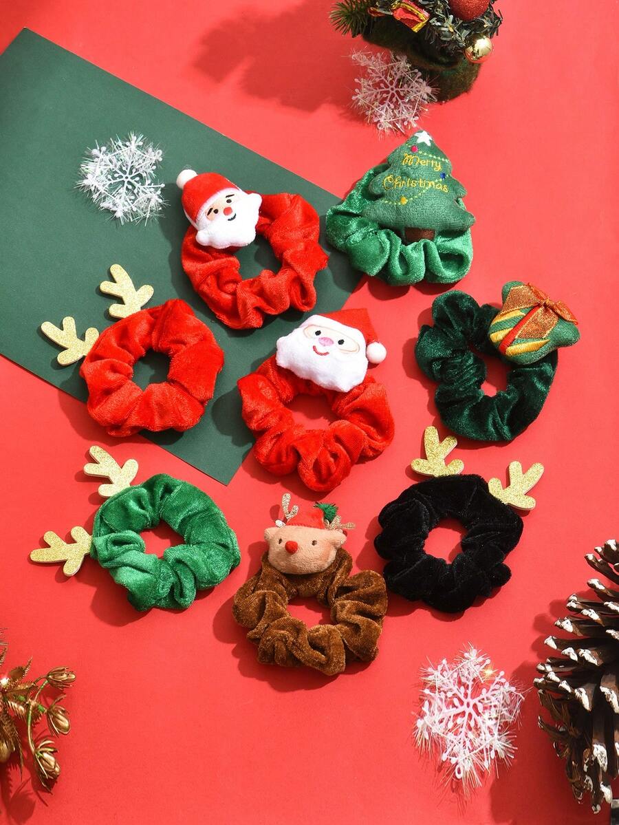 1 cái/3 cái Dây buộc tóc Giáng sinh màu trơn hình gạc tuần lộc/cây thông Noel/người tuyết, Phụ kiện tóc bằng polyester dễ thương cho Giáng sinh - Nhiều màu - Xem 1