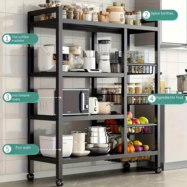 4-Tier Metal Kitchen Organizer With Open Baskets - Floor Standing, Perfect For Fruit & Vegetable Storage In Pantry Or Kitchen Kitchen Organizers And Storage Kitchen Storage Containers