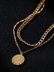 Bộ 2 dây chuyền nhiều lớp thời trang có mặt trang trí bằng đá Zirconia, quà tặng cho tiệc nam, Giáng sinh, năm mới, ngày lễ tình nhân - Nhiều màu - Xem 2