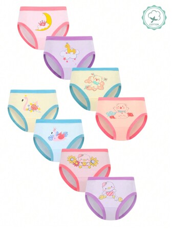 8 piezas de ropa interior casual para niñas jóvenes, suaves, cómodas y con lindos dibujos de patrones triangulares