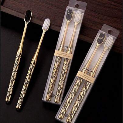 2 szt. luksusowej szczoteczki do zębów z miękkim włosiem, zestaw szczoteczek manualnych dla dorosłych, dogłębne czyszczenie i ochrona zębów, głęboka pielęgnacja jamy ustnej i dziąseł, szczoteczka do zębów dla dorosłych dla par, artykuły gospodarstwa domowego na co dzień, przenośny zestaw podróżny, wystrój łazienki, wystrój jesienny, powrót do szkoły