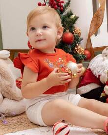 Roupa Bebe Menina Conjunto Body Bordado e Shorts com Lacinho Festa