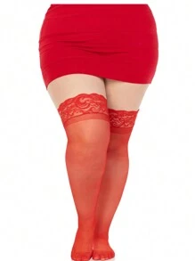 1 双大码女式大腿高筒袜半透明硅胶蕾丝上衣丝滑连裤袜 - 咖啡棕 - 查看 6