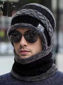 1 Bộ mũ len ấm áp màu trơn cho nam, khăn quàng cổ và găng tay, thích hợp cho hoạt động ngoài trời, đường phố, sử dụng hàng ngày vào mùa thu và mùa đông, Bộ mũ len thời trang, món quà lý tưởng - Nhiều màu - Xem 6