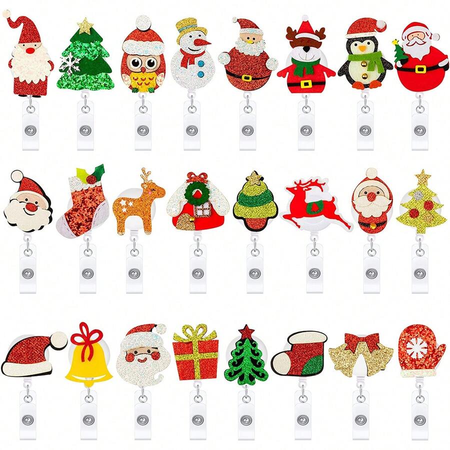 Khóa đàn hồi có thể thu vào bằng nỉ hoạt hình Giáng sinh, Kẹp thắt lưng Kẹp lưng Cuộn huy hiệu đàn hồi, Khóa kẹp huy hiệu ID, Quà tặng cho bác sĩ, y tá, giáo viên - Nhiều màu - Xem 1
