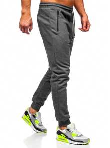 3 Pcs Men's Jogger Sweatpants With Zipped Pockets Drawstring Regular Fit Sweatpants For Running Gym Workout - 海軍藍+深灰+淺灰 - 查看 7