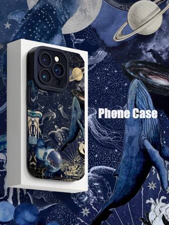 1pc Blue Whale, Sea Turtle, Starry Sky Vertical Stripe Faux Leather Shockproof Anti-Fingerprint Phone Case, Compatible With Apple And Models