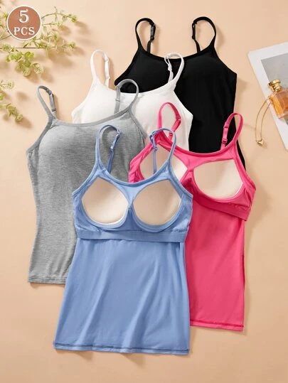 5 قطع/مجموعة من الخزامى الناعمة للنساء بحمالة خصر مع حمالة صدر مبطنة مدمجة، ملابس علوية داخلي مناسب، للتمارين الرياضية
