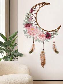 1 件月亮和花朵图案墙贴，贴纸，墙贴花，乙烯基贴花，用于家居装饰，春季装饰品让您的家焕然一新，节日装饰贴纸礼物生日毕业 - 彩色 - 查看 1