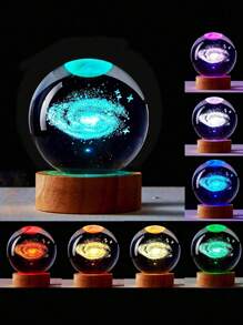 1 件装太阳系水晶球灯由水晶制成 6 厘米 3D 星系球 LED 夜灯太阳系太空主题水晶太阳系水晶夜灯适用于室内装饰照明最佳礼物