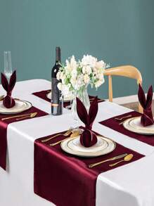 6pcs/12pcs Burgundy Satin Dinner Napkins Handkerchief Party Wedding Decoration Silk Napkin Cloth Table Napkins Placemats Hotel Banquet Birthday Decor - Burgundy - View 8