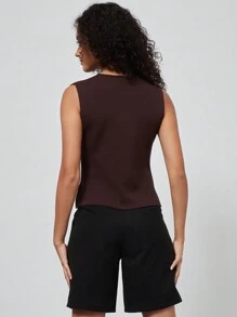 YROOE Women's Casual Fashion Gold Button Sleeveless V-Neck Knit Vest - Coffee Brown - View 9